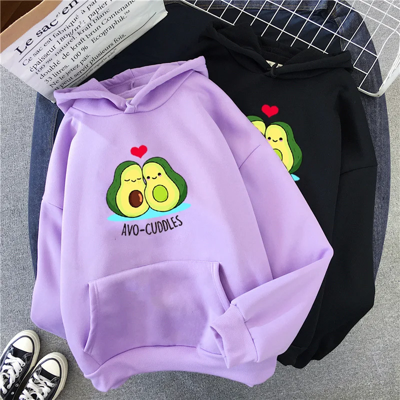 

Women Vegan Kawaii Cartoon Harajuku Cute Sweatshirts Warm Female Ullzang Graphic Hoody Avocado Hoodies Fashion Small Fresh 90s