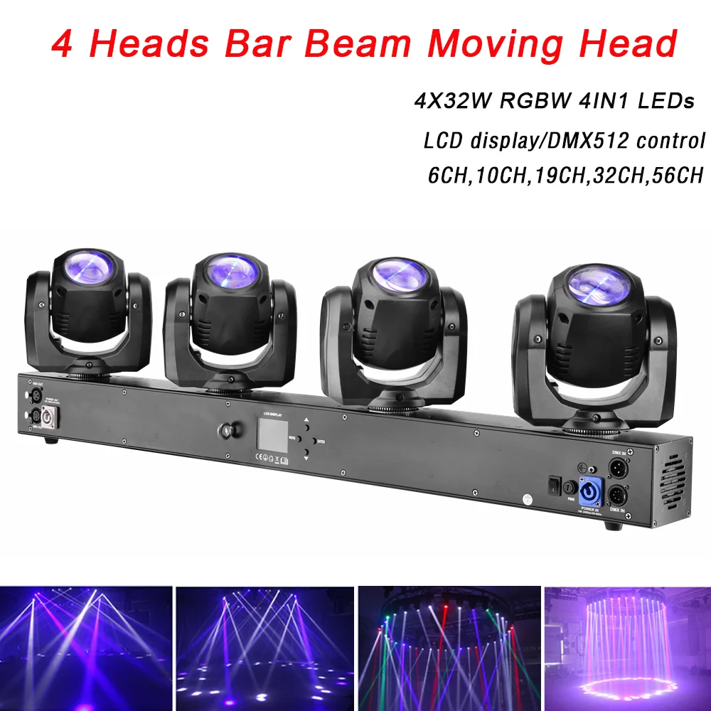 

RGBW 4IN1 4x32W LED Four Heads Moving Head Light High Power 200Watt Quad Stroboscope Lighting For Party Disco DJ Stage Light