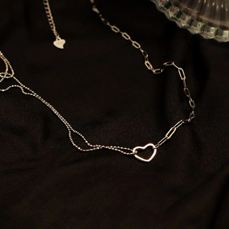 VENTFILLE Silber Farbe Liebe Asymmetrische Kette Halskette für Frauen Süße Temperament Party Schmuck 925 Stempel Geschenke Dropship