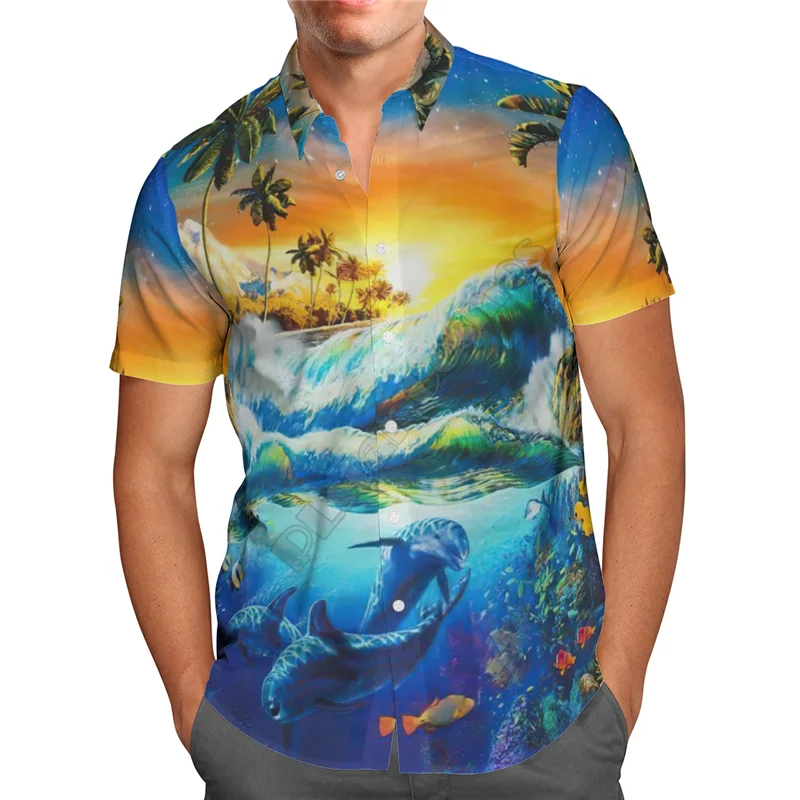Hawaii Shirt Hawaiian beach Summer Parrot Flowers 3D Printed Men's Shirt Harajuku Tee hip hop Casual shirts 24