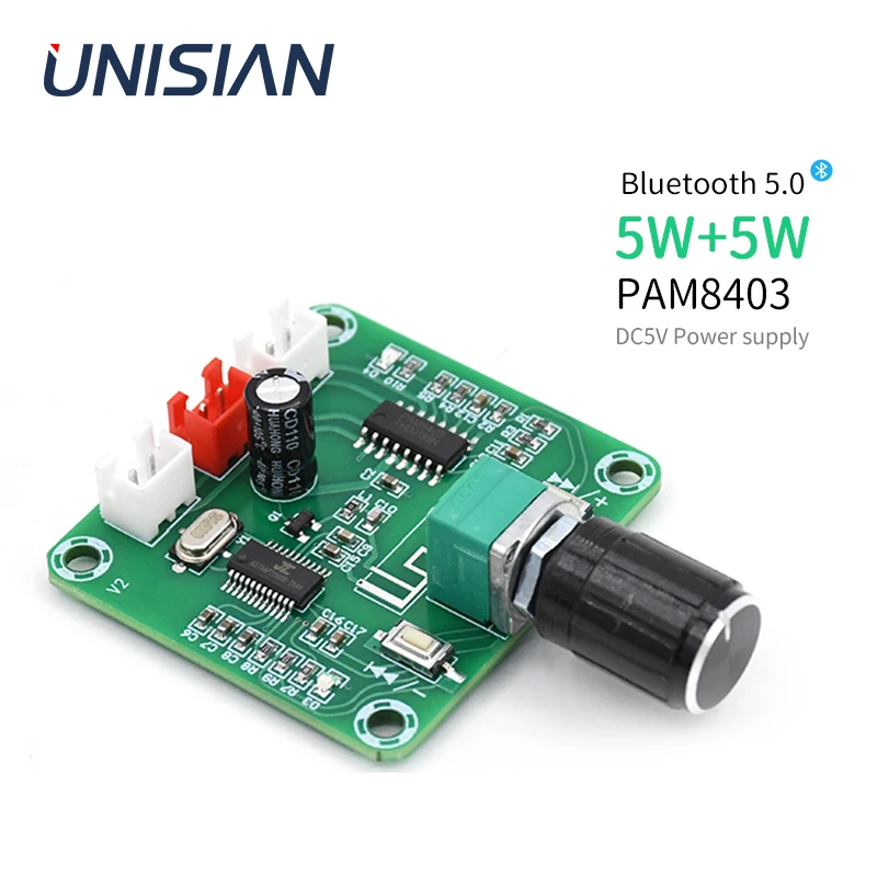 

UNISIAN Bluetooth 5.0 PAM8403 Mini Audio Amplifier 2*5W 2.0 channel DIY Wireless Audio Speaker Amplifier System