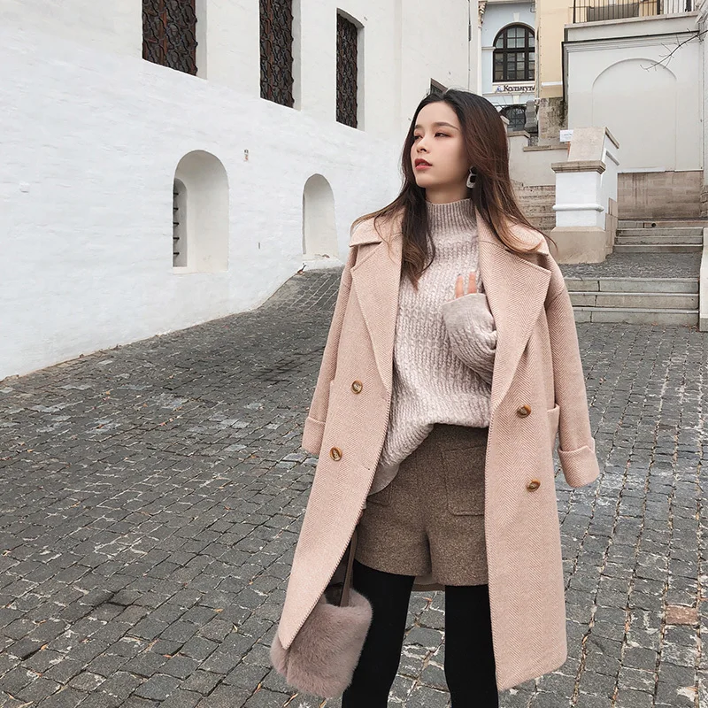 2019 autumn and winter fishion woolen coat female Mid-Long New Korean temperament women's popular Outerwear woolen coat