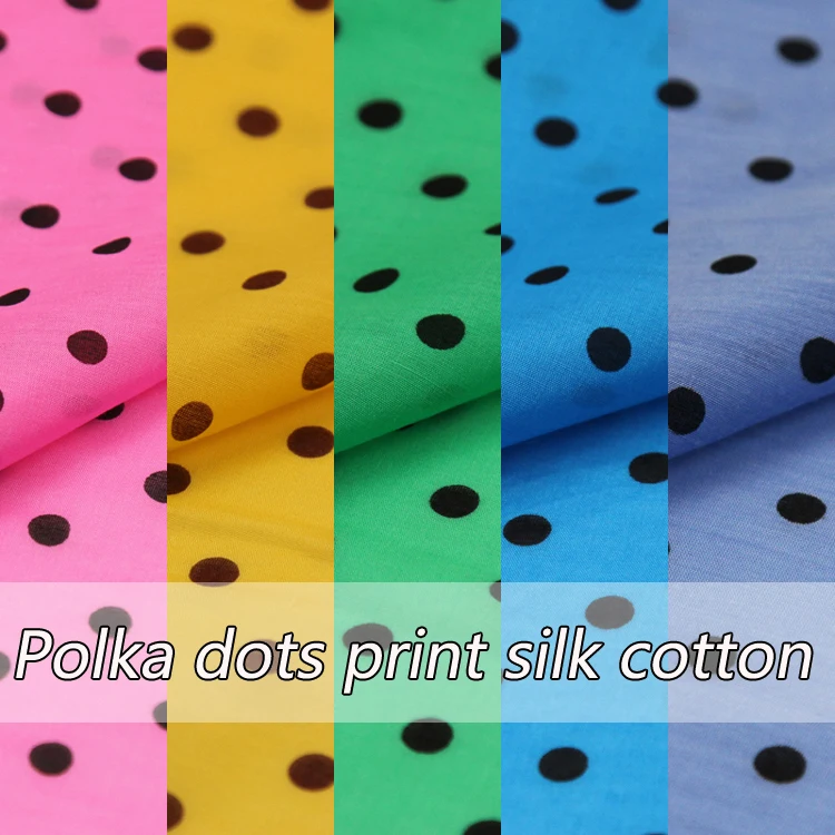 Pink yellow green blue polka dots print silk cotton blended fabric,SCT648,SCT649,SCT650,SCT651,SCT652