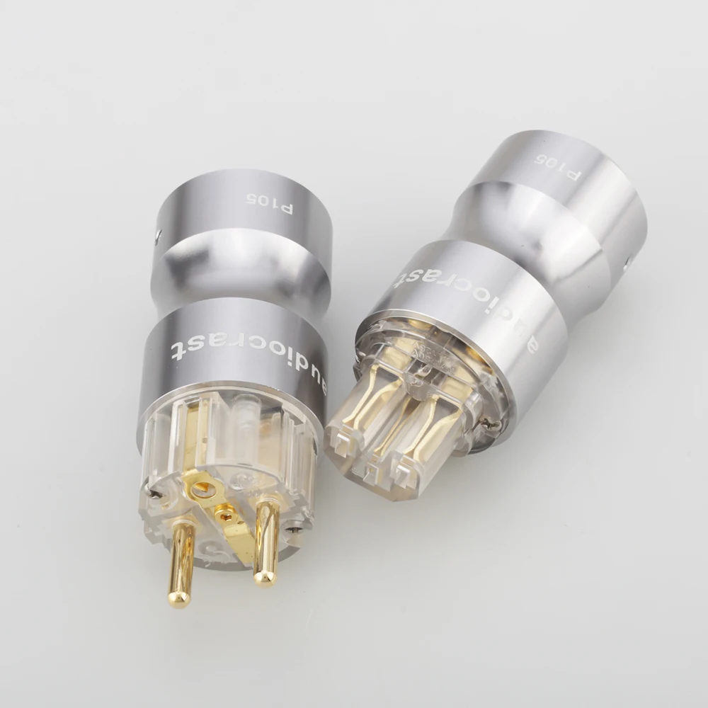 Audiocrast P105 Hifi الصوت 24K مطلية بالذهب شفاف الاتحاد الأوروبي Schuko قابس طاقة الصوت قابس طاقة HIFI مأخذ التيار الكهربائي