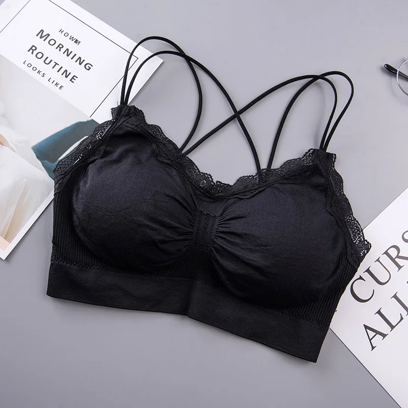 Bralette inalámbrico Sexy para mujer, Sujetador de encaje femenino, ropa interior, Top corto con espalda descubierta, lencería transpirable sin costuras