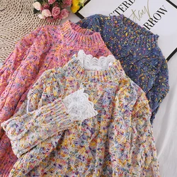 Fashion 2020 New Women Chic Rainbow Candy-Color Polka Dot Students Soft Sexy Warm Sweet Knitted Color-Hit Pullover Sweater