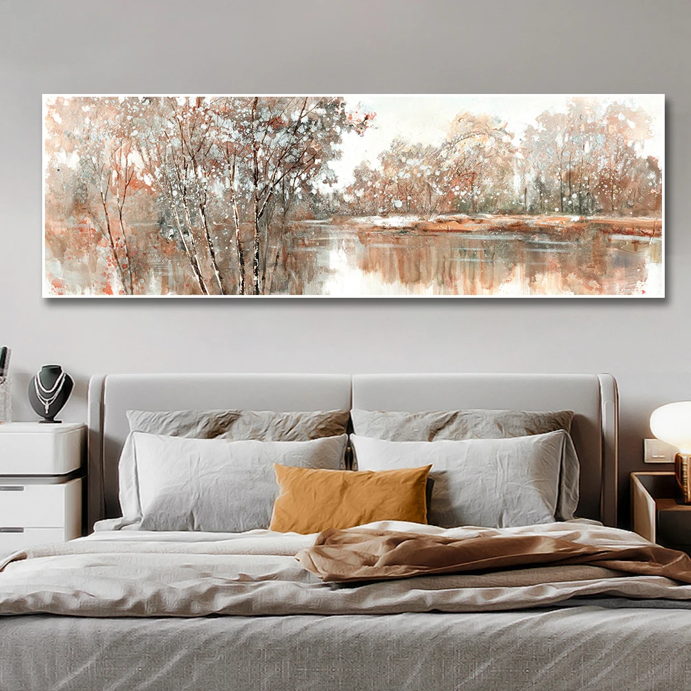 Abstract Landscape Oil Painting Posters and Prints Wall Art Canvas Painting Trees and Lakes Pictures for Living Room No Frame