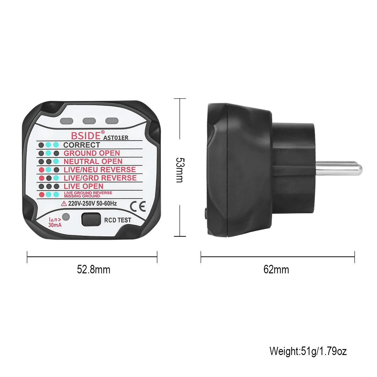 BSIDE AST01 Socket Tester Outlet EU US UK AU Plug Automatic Electric Circuit Polarity Voltage Detector Wall Plug Breaker Finder