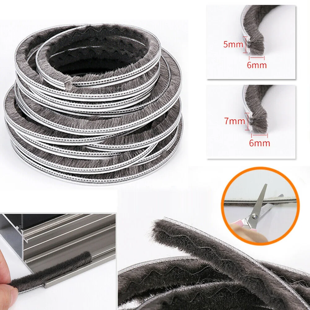 10m Hairy Seal Brush Pile Door Window Sliding Weather Strip Draught Excluder Noise Isolation For Studio Door Seal Bathroom Tape