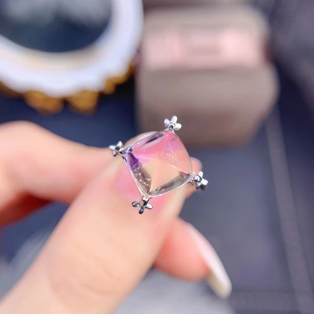 

MeiBaPJ Natural Square Ametrine Gemstone Fashion Ring for Women Real 925 Sterling Silver Fine Charm Party Jewelry