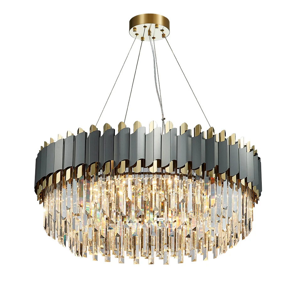 cristal lustre pendurado lampada art deco preto dourado lustre luminaria para foyer aco inoxidavel 01