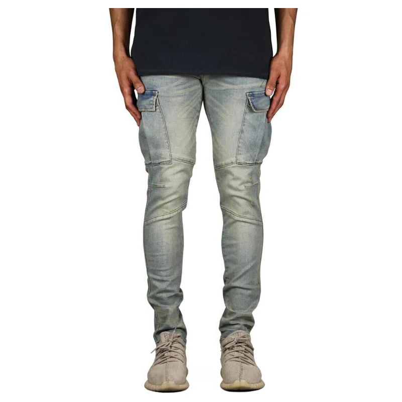 New Men\'s Multi Pocket Stretch Cargo Skinny Jeans