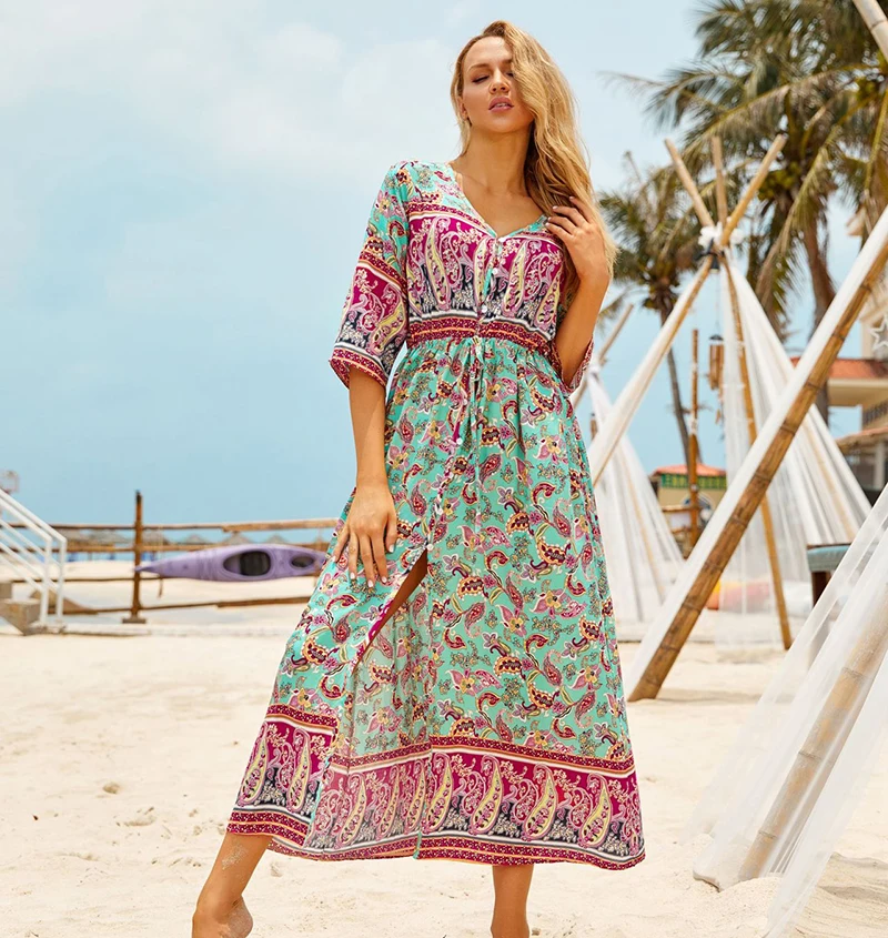 Cover Up Beach Woman Kaftan Beach Plus rozmiar okrycie plażowe z przodu otwarty, na co dzień kobiety ubierają Kimono okrycie na kostium kąpielowy