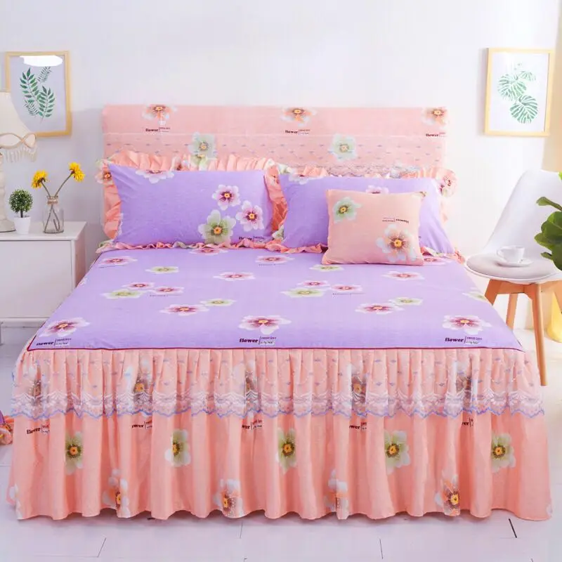 

Fashion Simple Lace Bedspread Soft Sanding Bed Skirt Queen Twin King Size Fitted Bed Sheet Double Layer Ruffle Bed Skirt