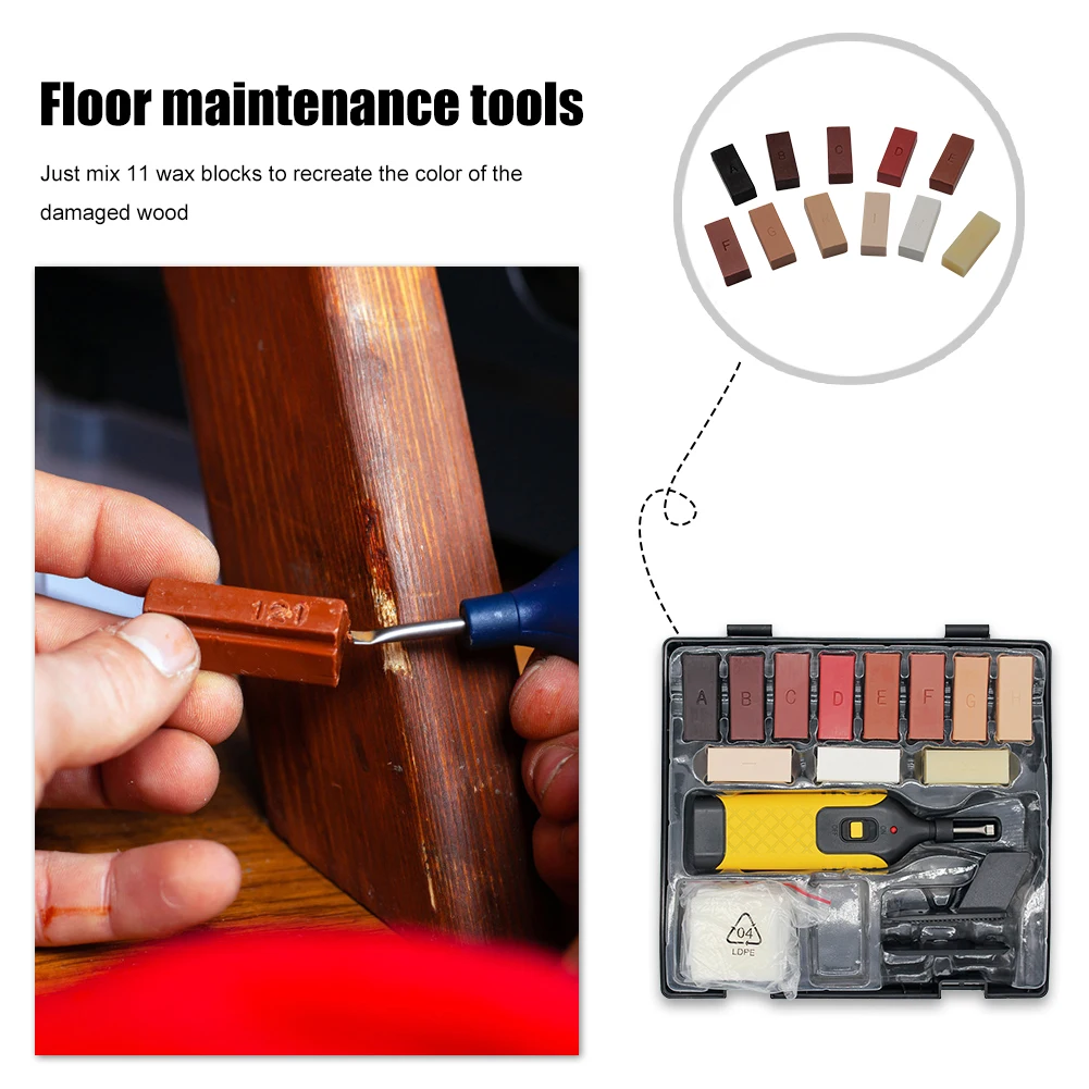 Kit manual de reparo de piso laminado, com sistema de cera para arranhões e riscos, conjunto de ferramentas para conserto