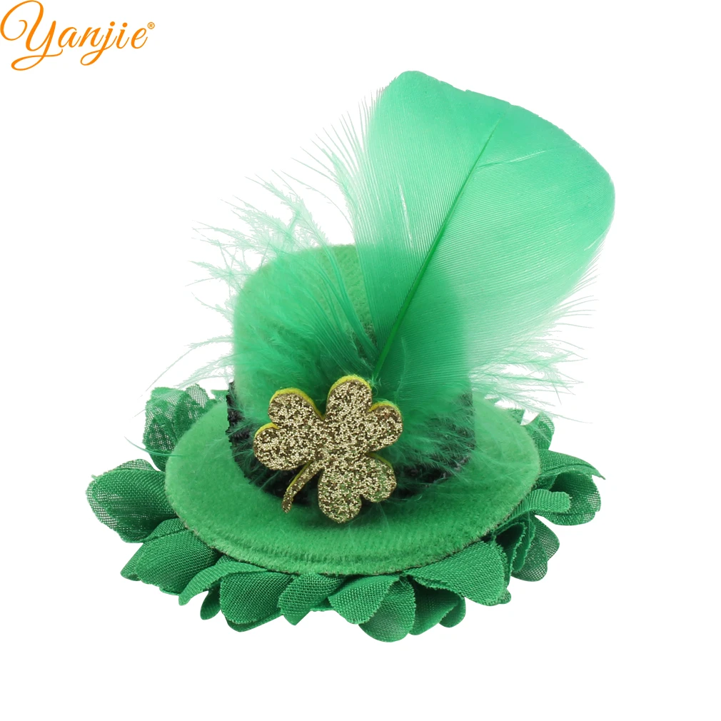 2022 Classical St Patrick's Festival Feather Hat Hair Clip Handmade DIY Hair Accessories For Girl Headwear Barrette For Party