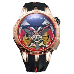 Luxury Automatic Mechanical Watch Men's Hollow Self-Wind Silicone Strap Round Large Dial Watch Military Sport Male Clock Relogio