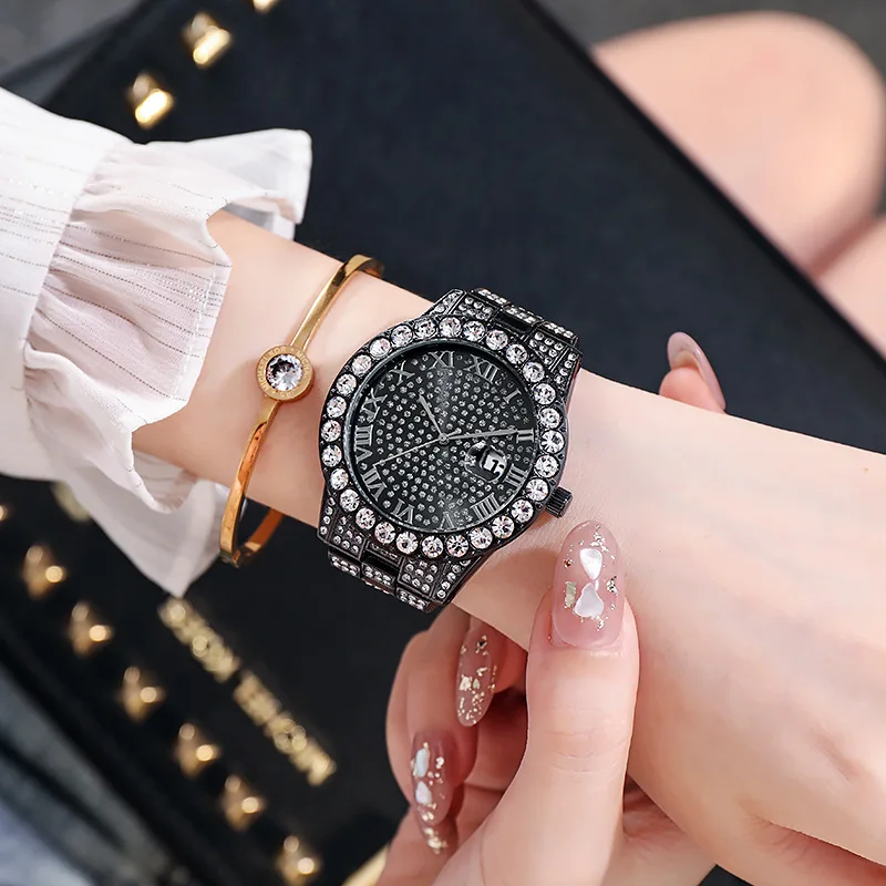 Women Watch Luxury Brand Gold Sliver Men Watch Quartz Clock Chronograph Colorful Diamond Iced Out Watch Hip Hop Rapper Watches