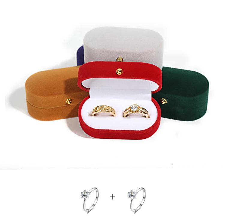 Wedding Ring Packaging Box Ear Studs Holder Velvet Engagement Couple Ring Box Valentine Gift Double Rings Storage Display Case
