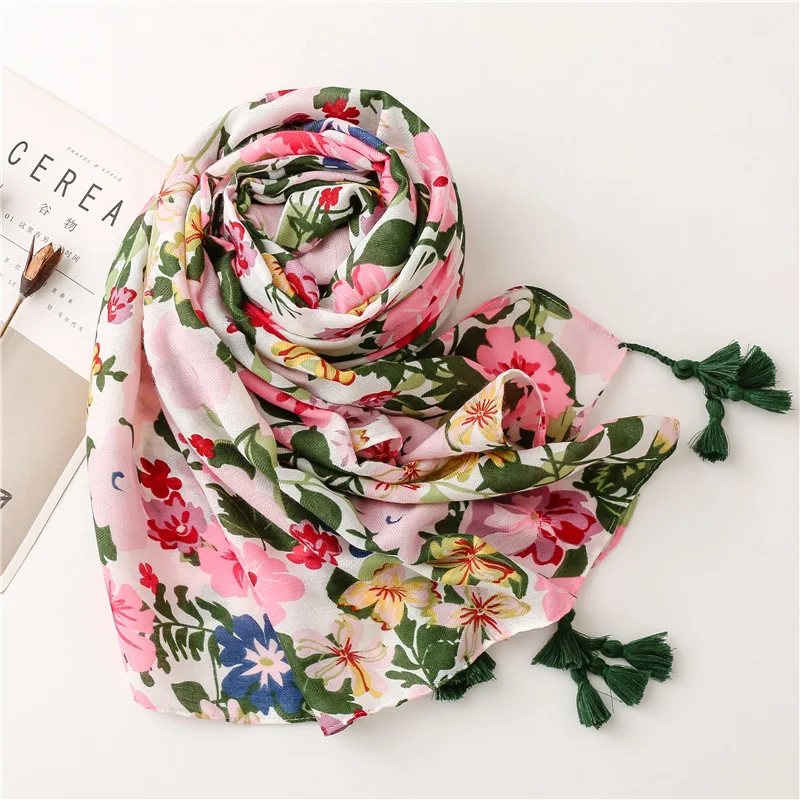 2021 New Ombre Flower Print Tassel Scarf Shawls Long Floral Blossom Wrap Scarves Free Shipping