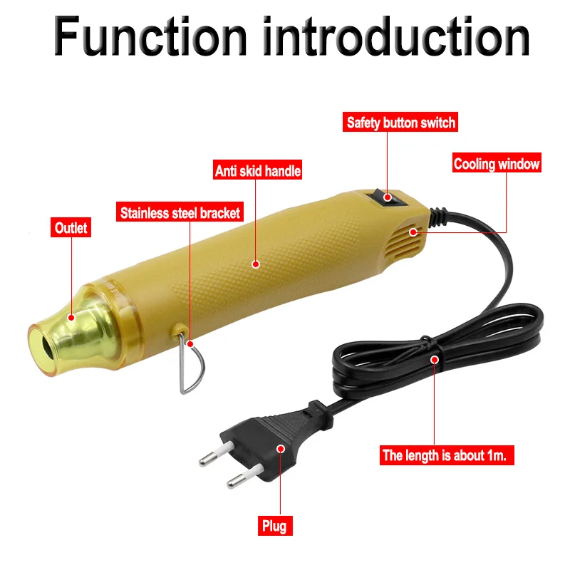 Pistola de aire caliente eléctrica de 110V, 220V, 230V, 300W, 50Hz, con soporte, herramienta de bricolaje