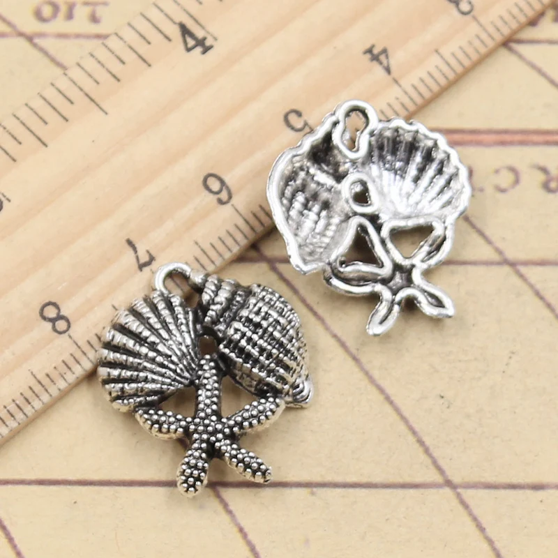 10pcs Charms Sea Shells Starfish Conch 23x20mm Tibetan Silver Color Pendants Antique Jewelry Making DIY Handmade Craft