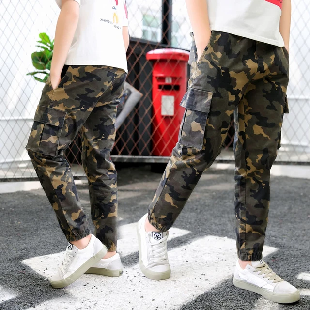 Boy Clothes Sale boys Camouflage Cargo Pants Mid waist Elastic Combat Trousers