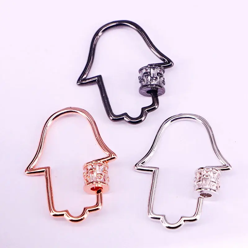 6PCS, Hamsa Hand Connector Clasp, Gold/Rose Gold/Black/Silver Color Pave Clear CZ Hamsa Hand Clasp For Necklace Jewelry Making