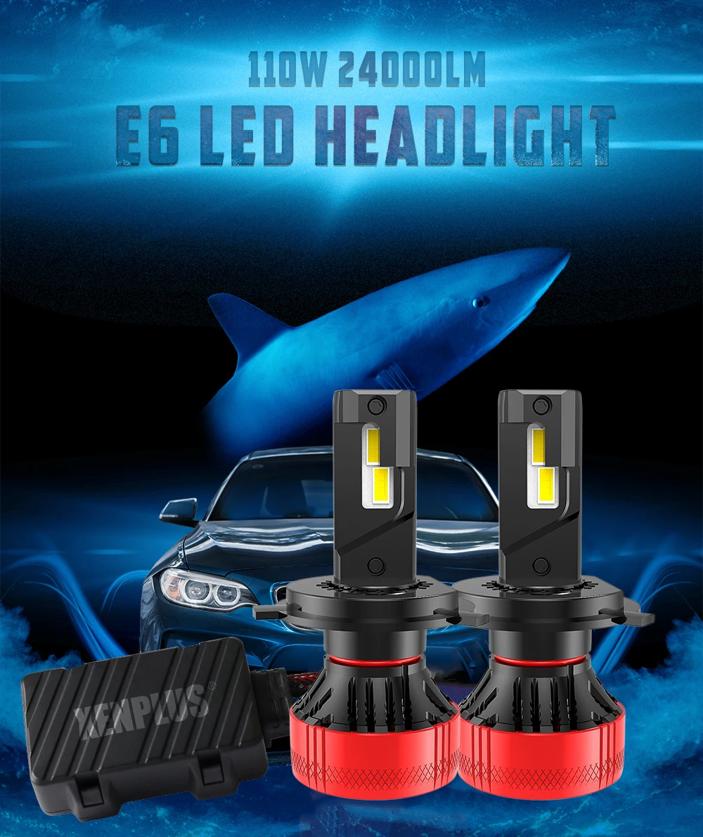 XENPLUS LED Headlight Bulbs E6 Super Bright H1 H3 H4 H7 H11 H13 9004 9005 9006 9007 9012 HB3 HB4 110W 24000LM 6500K 2PCS