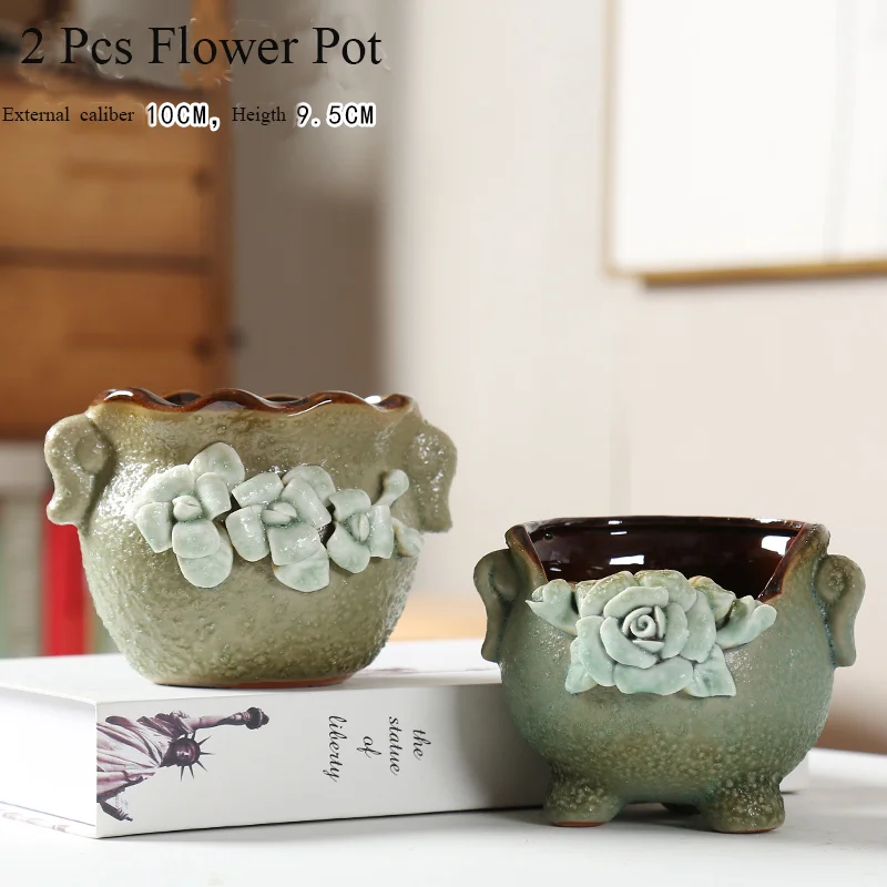 

Flower Pot Succulent Cactus Pot Plant Garden Ceramic Planter Big Caliber 2 Pots Outdoor Garden Home Decor windowsill