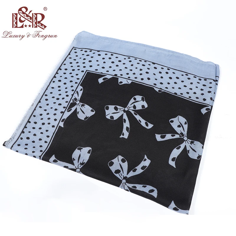 Luxury Spring Foulard Femme SIlk Scarves Women Print Bow Cotton Women Shawl Scarf Foulard Dot Female Tippet Short Tassel