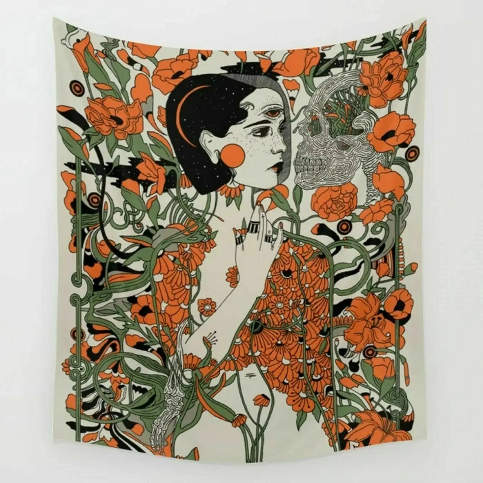 Vintage Woman with Flowers Tapestry Abstract Wall Art Home Bedspread Decor