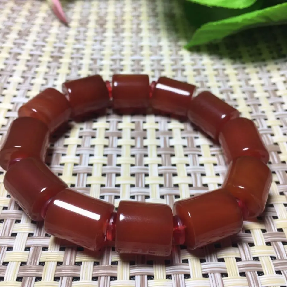 Natural Jade Red Agate Bucket Bead Bracelet Men's and Women's National Style Benmingnian Bracelet Jewelry