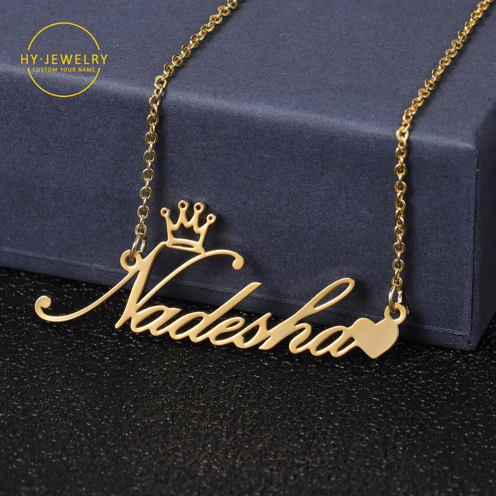 

Personalized Name Pendant Necklace For Women Custom Gold Stainless Stee Crown Heart Nameplate Choker Necklaces Jewellry Gift