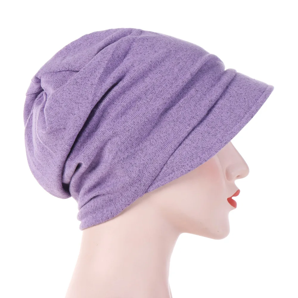 2023 New Turban Cap For Women Plain Brim Hats Stretch Chemo Loss Head Wrap Beanie Casual Head Wrap Warm Windproof