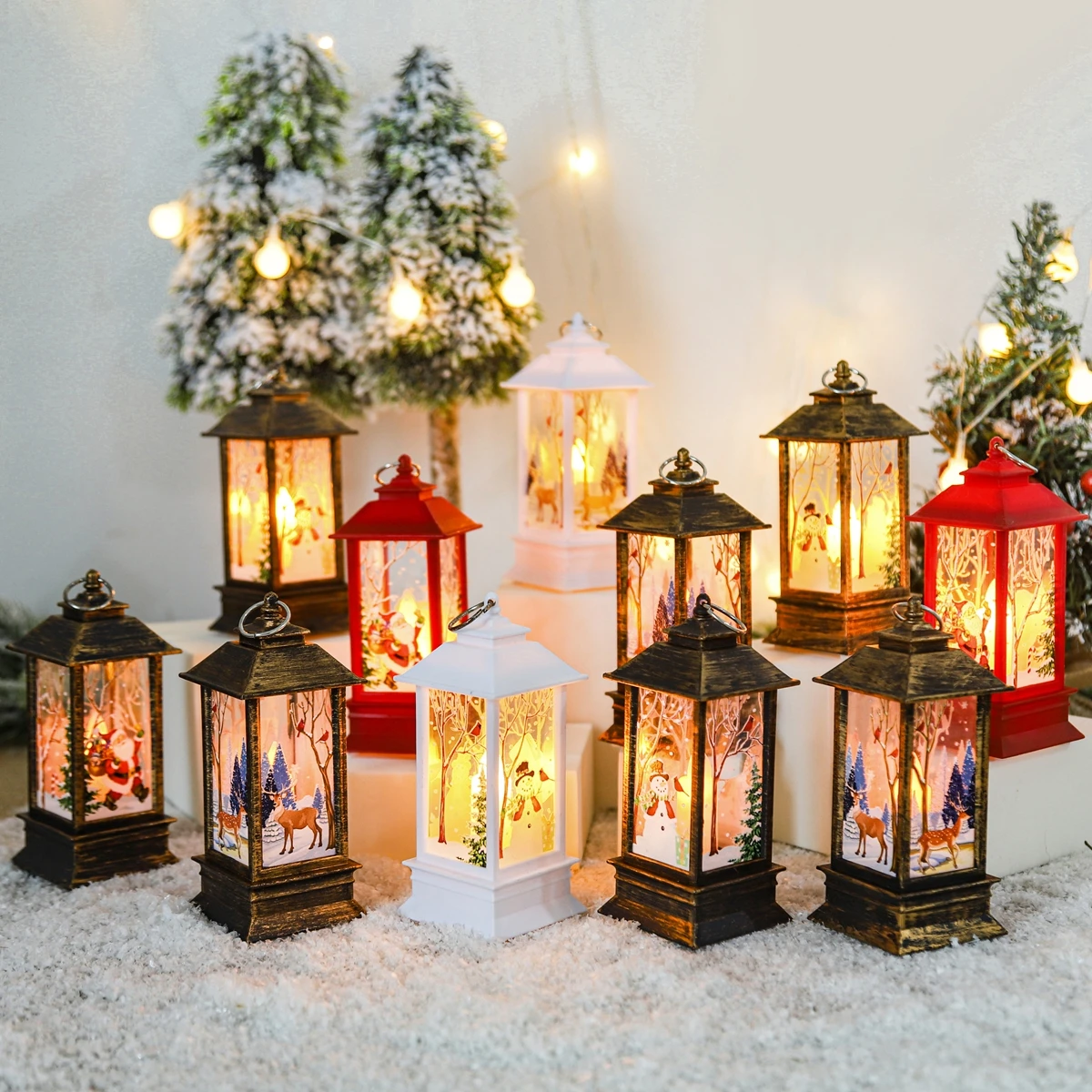 Christmas Lantern Light Merry Christmas Decorations 2023 Santa Snowman Lamp Xmas Tree Ornaments New Year Navidad Night Light