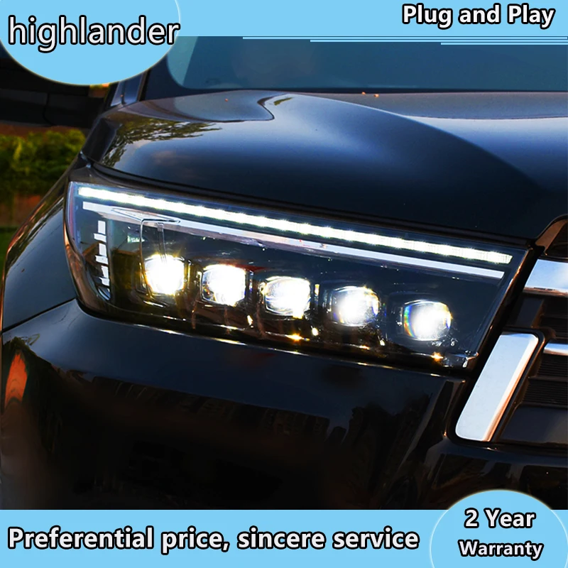 

Car Styling for 2018-2019 New Highlander Headlights ALL LED Headlight DRL Bi-LED Lens High Low Beam LED with dynamic turn signl