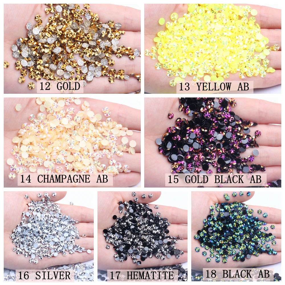 5Mm 1000Pcs กลมเจาะเรซิ่น Flatback Rhinestones เรซิน Rhinestones ออกแบบดอกไม้3D เล็บตกแต่ง DIY ศิลปะเสื้อผ้า