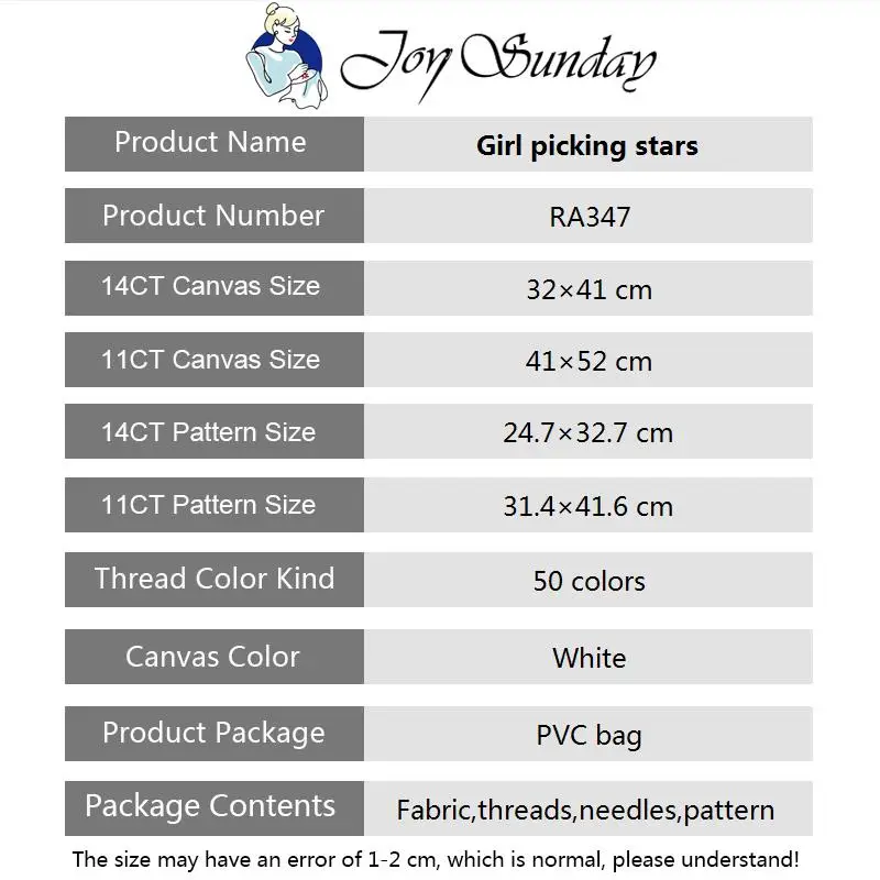 Girl picking stars DIY hand counted cross stitch kit DMC 11ct 14ct canvas printing cross stitch needlework embroidery set crafts