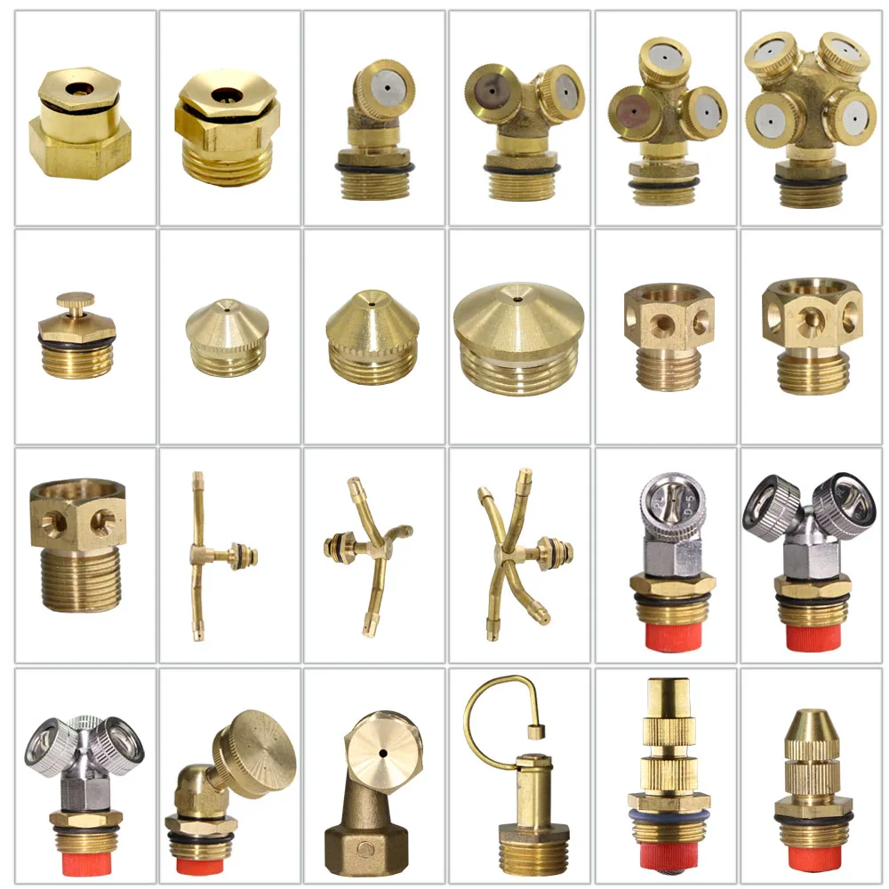 24 Types Brass Nozzle Garden Mist Sprinkler Spray Copper Misting Cooling System Nozzle Irrigation 1/2