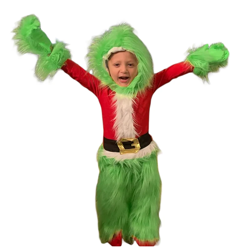 2Pcs Toddler Kids Boys Girls Christmas Furry Outfits Santa Claus Clothes Halloween Xmas Party Dress Up Cosplay Costume