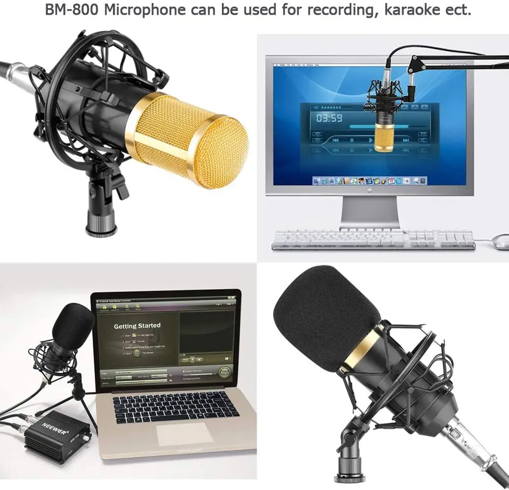 BM 800 USB Condenser Microphone XLR Full Set with Stand and Pop Filter for Computer Studio Recording