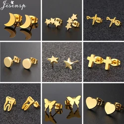 Multiple Stainless Steel Stud Earrings for Women Black Minimalist Round Star Moon Cross Earring 2025 Jewelry Accessories
