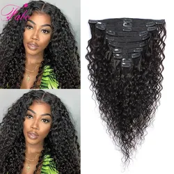 Fabc Hair Brazilian Water Wave Hair Clip In Extensions Non Remy Human Hair Clip Ins Natural Black 10Pcs/Set 120G