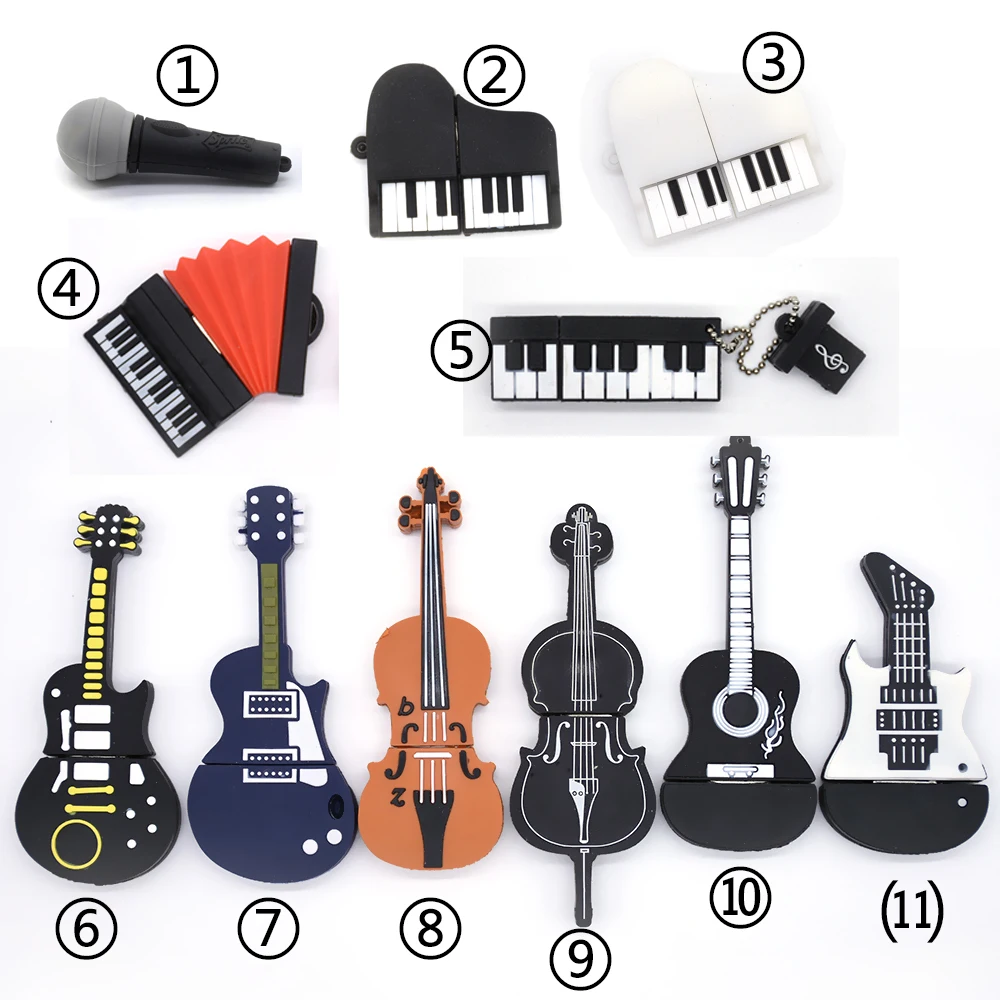 Musical Instruments Pen Drive 32GB 64GB 128GB Music Cartoons USB Flash Drive Pendrive 16GB Flash Memoria Stick Guitar U Disk