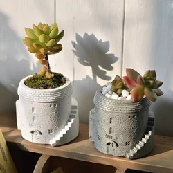 Tower Flower Pot Molds DIY Silicone Planter Molds Concrete Storage Container Mold Candle Vessel Molds Plaster Candle Jar Molds