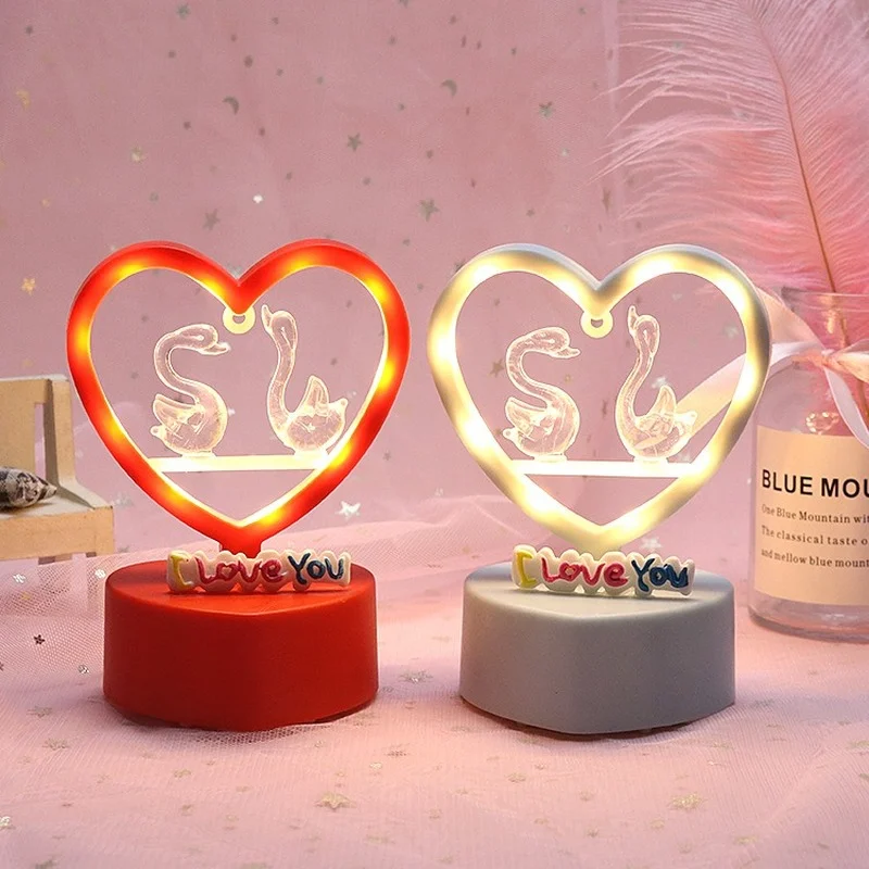 

Ночник в виде милых мультяшных лебедей в форме сердца, подарок на День святого Валентина для пар, креативная настольная лампа для детской спальни, Новинка