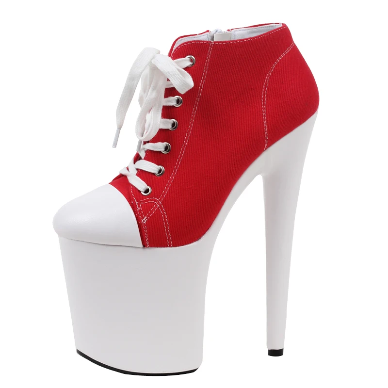 20CM Super High Heels Platfrom Canvas PU Mix Color Sexy Women Dance Club High-Heel Shoes