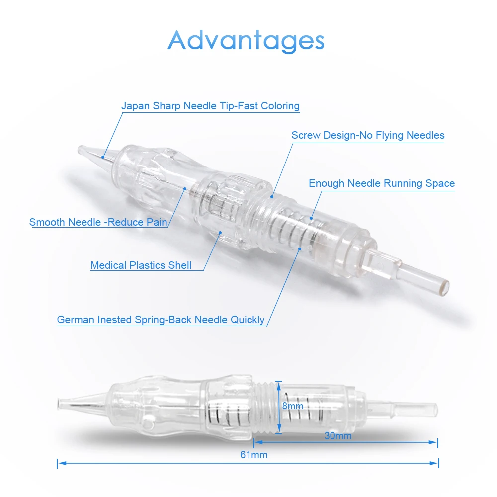 Biomaser 10 Stuks Tattoo Cartridges Naalden Wegwerp Pmu Ronde Voering Voor Permanente Lip Wenkbrauw Make-Up Tattoo Roterende Pen Benodigdheden