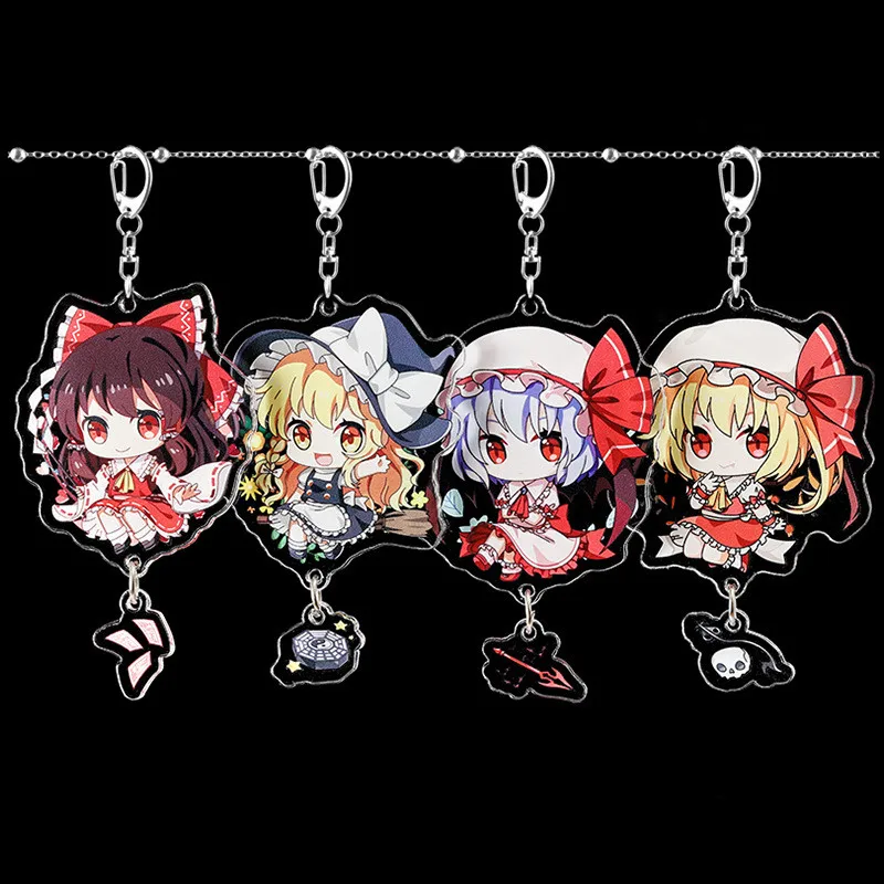 

Anime Cartoons Shrine Maiden Hakurei Reimu Flandre Scarlet Key Chains Keychain Cosplay Acrylic Pendant Keyring